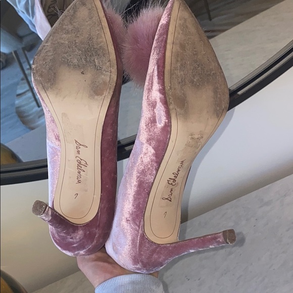 Sam Edelman Pink Velvet Heels with Pink Pouf - Picture 5 of 5